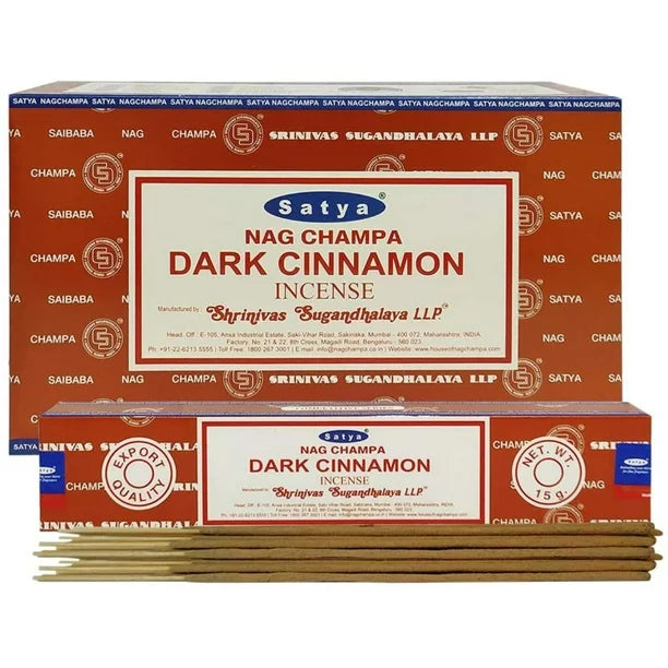 Satya  Dark Cinnamon Incense Sticks Pack of 12 Boxes 15gms