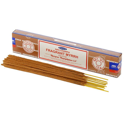 Satya Fragrant Myrrh Incense - 15 Gram Pack (12 Packs Per Box)