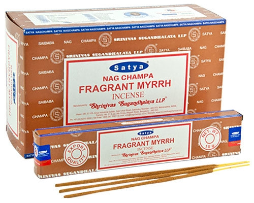 Satya Fragrant Myrrh Incense - 15 Gram Pack (12 Packs Per Box)