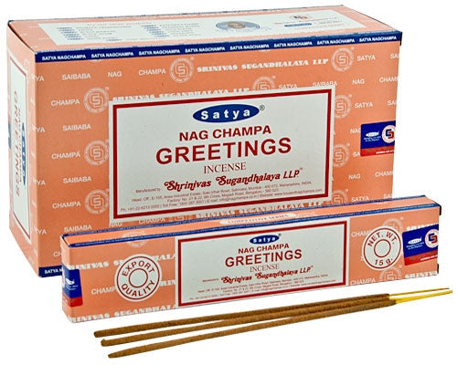 Satya Greetings Incense - 15 Gram Pack (12 Packs Per Box)